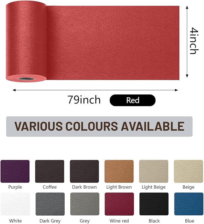 BOUYEER Leather Repair Patch Tape Kit,Self Adhesive Leather Repair for Sofa，Car Seat,Office Chair,Furniture,Jacket,Waterproof Strong Adhesive Vinyl Repair Kit. 4 in x 79 in,Red