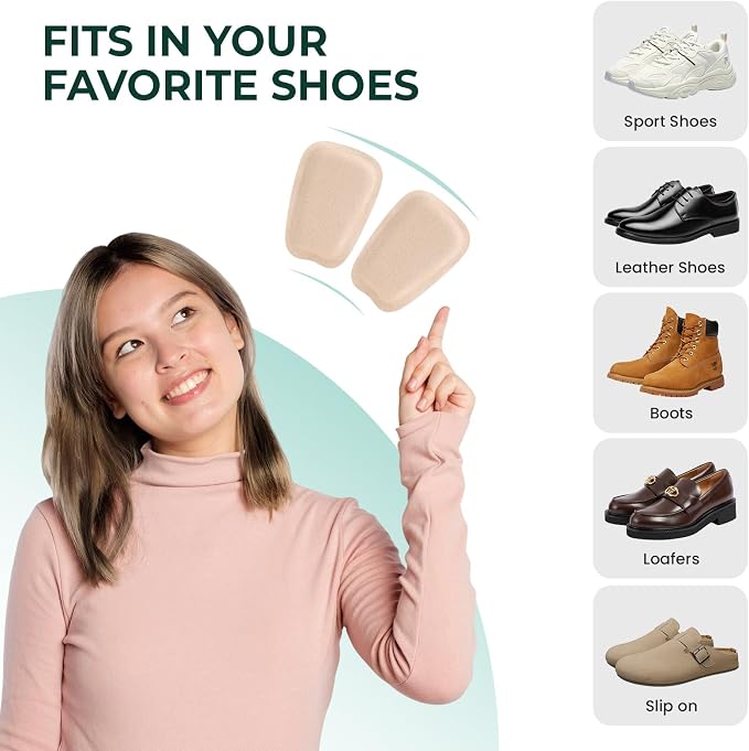 Shoe Tongue Pads for Men & Women - Welnove 2 Pairs Suede Memory Foam Shoe Padding Cushion Soft Self Adhesive Inserts Filler for Boots, Leather Shoes, Dress Shoes, Loafers (Beige, Size L)