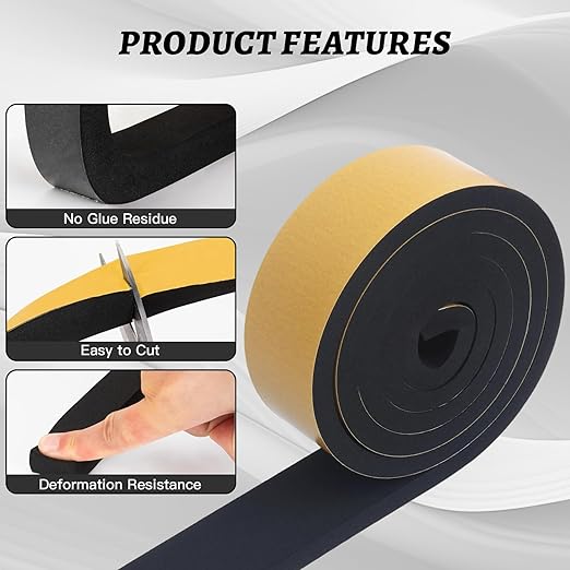 High Density Foam Tape - 2'' x 3/8'' x 13ft Weatherproof Adhesive Prevent Condensation Heat Resistant Flame Retardant Weather Stripping Easy to Cut & Install & Remove for Car Doors Pipes Windows