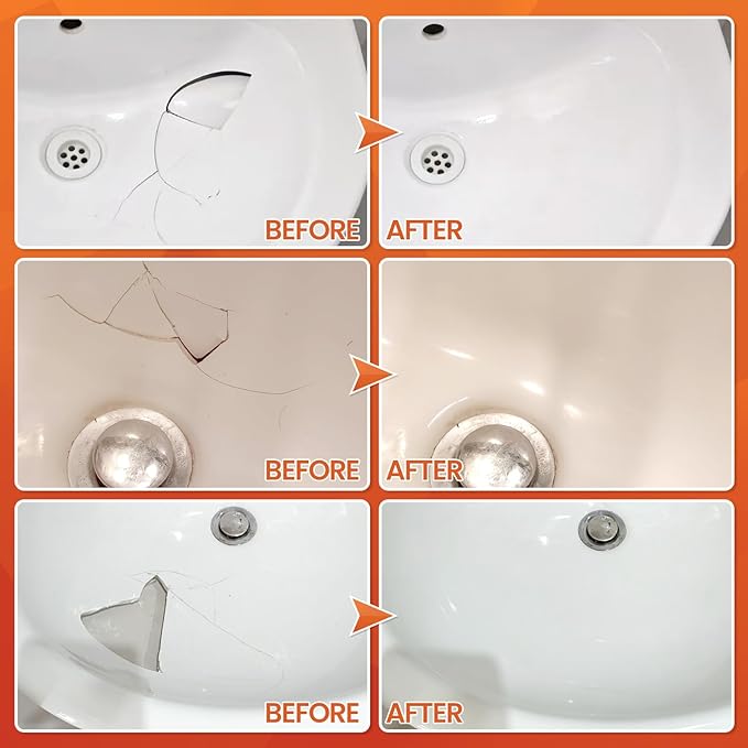 Porcelain Repair Kit White, High-Gloss Chipped Sink & Tile Repair Kit to Quickly Fix Sinks Chips and Tile Cracks with High Bond Strength, Porcelain Sink Repair Kit for Tub, Sink,Trim & Repair Kits