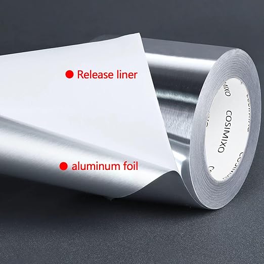 COSIMIXO Silver Aluminum Foil Duct Tape 4 Inches x 55Yards,Heavy Duty,High Temperature Sealing and Patching,Perfect for HVAC,Air Ducts,Foamboard,Metal Repair,Insulation,Dryer Vent and More