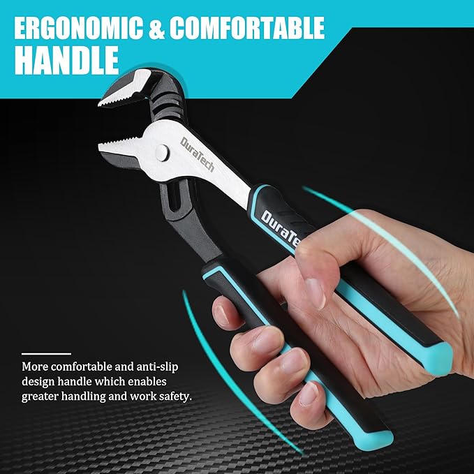 DURATECH 2-Piece Groove Joint Pliers Set with Rolling Pouch, 10 & 8-Inch Adjustable Water Pump Pliers, Straight Jaw Tongue and Groove Pliers for Home Repair, Gripping, Pipe & Fittings