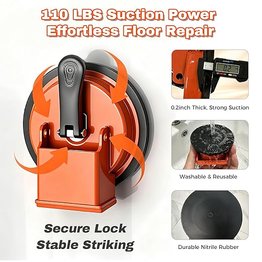 Heavy Duty Floor Gap Fixer Tool, Floor Suction Cup Tool for Gaps with 5 Cuttable Sticky Pads, Grout Scraper & Gloves, Fits ≥4.8" Wide Wood/LVP/Vinyl Flooring(Black)