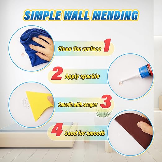 DIYSELF 9 Pack Drywall Repair Kit, Surface Repair Kit, Spackle Wall Repair, 2×100g (7oz Total) Putty, White Drywall Mud, Plaster for Holes, Cracks, Gaps, Fast-Drying Hole Filler with Scraper, Sander