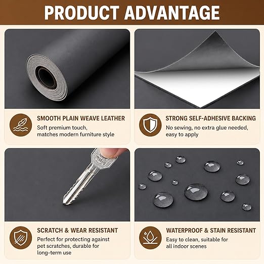BSZHTECH Leather Repair Tape, Self-Adhesive Leather Repair Patch for Couch Furniture Sofas Car Seats, Advanced PU Vinyl Leather Repair Kit(Dark Grey, 23.6X79 inch)