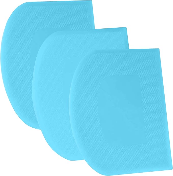 SURDOCA Dough Scraper Bench Scraper - 3P 7.1x4.9" Plastic Flexible Bowl Scraper, Sharp Edge & Angles Cake Scraper. Non-Slip Bakeware Decorating Tools Sculpting & Modeling Tools - Pure Blue