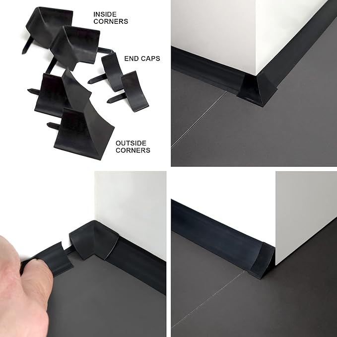 InstaTrim Corner & End Caps - Six Black 1/2" Wide Trim Corner and End Pieces - Finishing Caps for Corners & Exposed Ends - Paintable