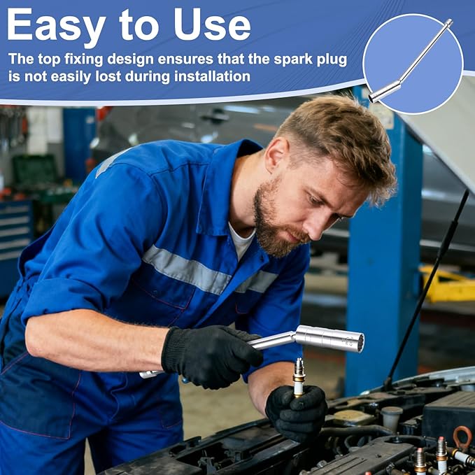 14mm Spark Plug Socket, Thin Wall 3/8" Drive Spark Plug Socket Removal Tool, 12 Point x 11.4" Total Length, 360 Degree Magnetic Swivel Spark Plugs Socket for Most Car Models