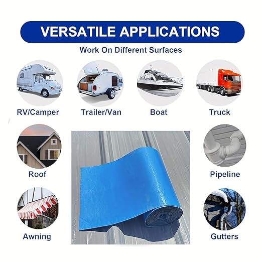 Waterproof Sealant Tape Self Adhesive Rubberized Asphalt Tape for RV Roof Metal Roof Corrugated Roof Leak Repair UV Resistant Heavy Duty Waterproofing Membrane(Silvery, 196.85 in X 11.81 in)