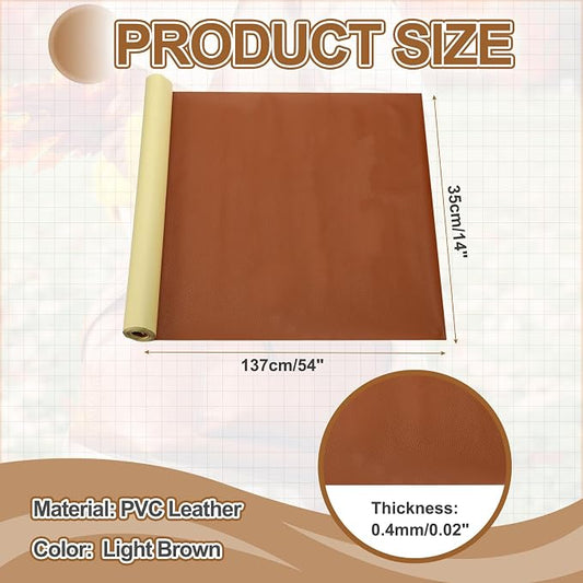 MECCANIXITY Leather Repair Patch 14"x54" Self-Adhesive Leather Vinyl Repair Tape Kit for Furniture Couches Sofa Chair Car Boat Seats Jackets, Light Brown