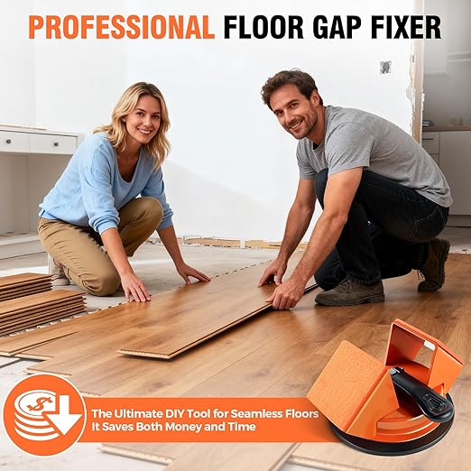 Floor Gap Fixer Tool for Laminate, LVP, Vinyl Plank & Engineered Hardwood Floors – Heavy Duty Aluminum Suction Cup, DIY Floor Gap Repair Kit (Orange, Double-Sided)