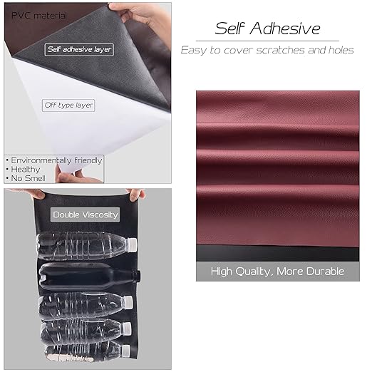 Leather Repair Patch 36X158 inch Large Self-Adhesive Leather Repair Tape, Reupholster Leather Patches for Furniture Couch Chairs Car Seat (Dark Red, 36x158 inch)