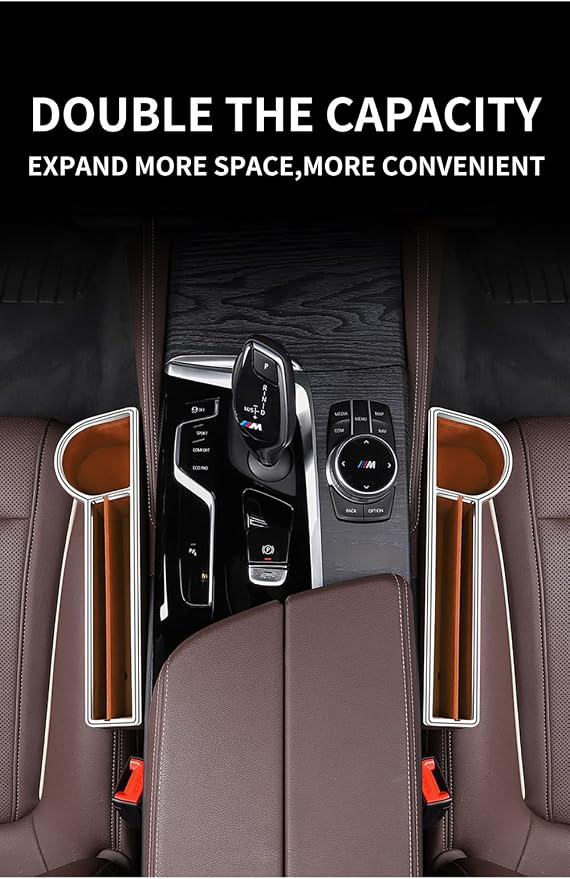 SANRILY Black Universal Car Seat Gap Filler Organizer Fashion PU Leather Multifunctional Car Center Console Organizer with Cup Holder 2 Pack Black