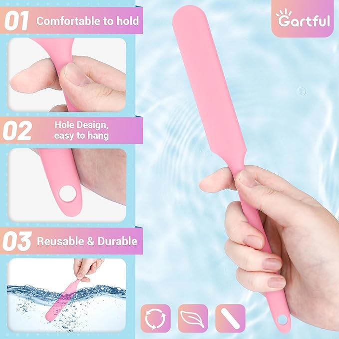 Gartful 6PCS Silicone Stir Sticks Kits, 2pcs Spatula Scraper, 2pieces Large Silicone Sticks, 2pack Pointed Stir Rods, Reusable DIY Craft Tool for Mixing Resin, Paint, Liquid, Pink