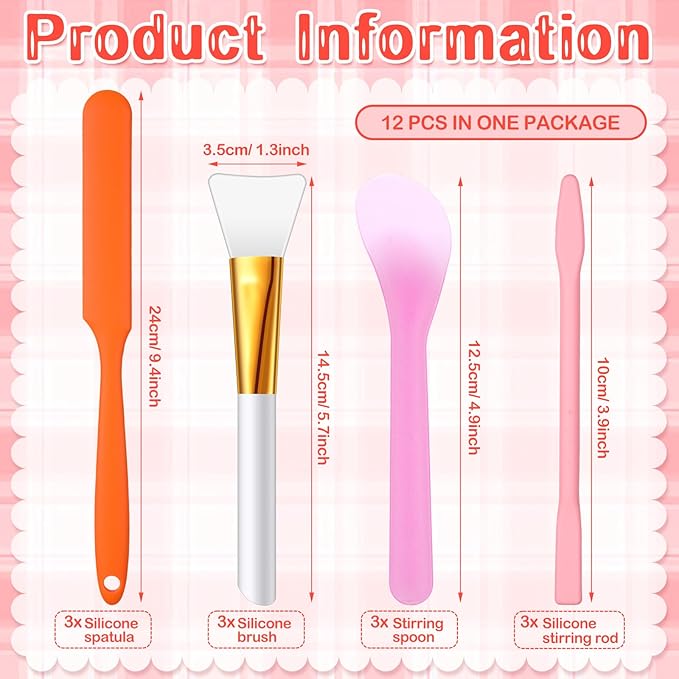 Patelai 12 Pcs Silicone Stir Sticks Kit, Silicone Epoxy Brushes, Stir Tool Sticks, Mixing Spoon, Scraper DIY Crafts Tools for Resin Epoxy Liquid Paint