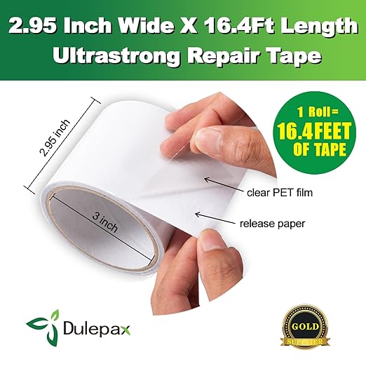 Dulepax Tent Repair Tape,Ultrastrong Awning Repair Tape,Boat Covers Repair,Double Layer RV Covers Repair Kit,Tarp Repair,Canvas Pctch Kit,Sail Tape 1 Roll of 16.4' x 2.95"