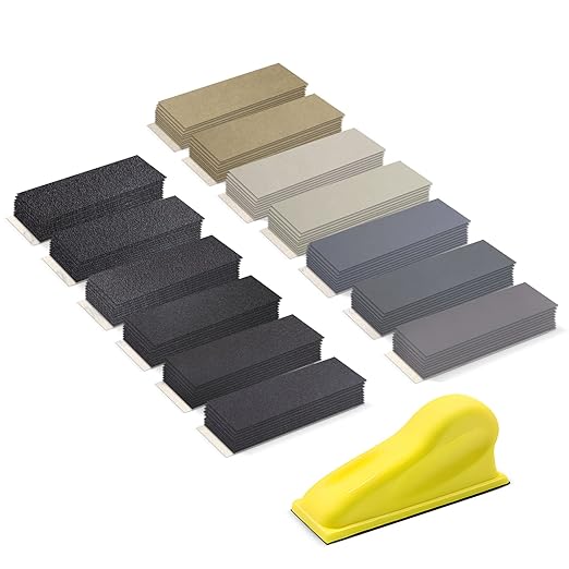 ZEHIQ 130PCS Mini Detail Sanding Kit 60-10000 Grit, Wet/Dry Hook-and-Loop Silicon Carbide Sandpaper with 3.5"x1" Ergonomic PU Sanding Block for DIY Wood Metal Furniture Polishing
