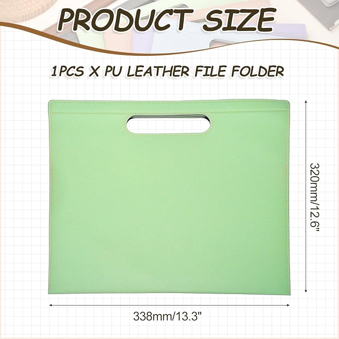 PATIKIL Leather Folder, 13.3x12.6 Magnetic Leather Document Holder File Folder PU Pouch Bag Portfolio File Organizer Handbag Personal Envelope Waterproof for Traveling Men Gift, Green