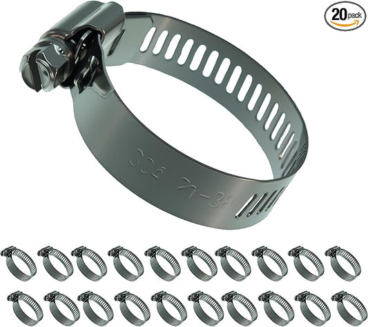 20PCS Hose Clamp Ses1 1/4-1 23/32'' 304 Stainless Steel Worm Gear Hose Clamps for Pipe, Intercooler, Plumbing, Tube and Fuel Line (20Pcs1 1/4-1 23/32/ 32-44mm)