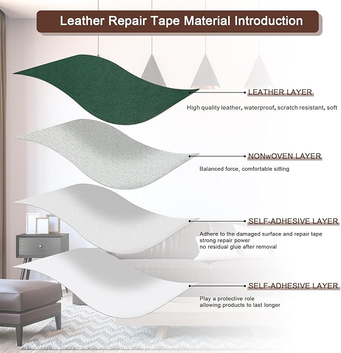 JDLUGH Sofa Leather Repair Patch Tape, Large Self Adhesive Couch, Car Seat, Office Chair, Leather Furniture, Vinyl Repair Patch Kit for Furniture (15x60 Inch, Green)