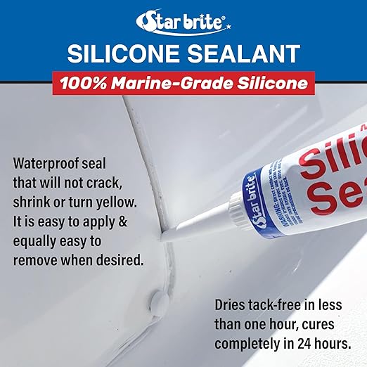 STAR BRITE Marine Silicone Sealant - Waterproof, Durable, UV Resistant, for Fiberglass, Metal, Wood, Glass, Ceramic & More - Black, White, and Clear