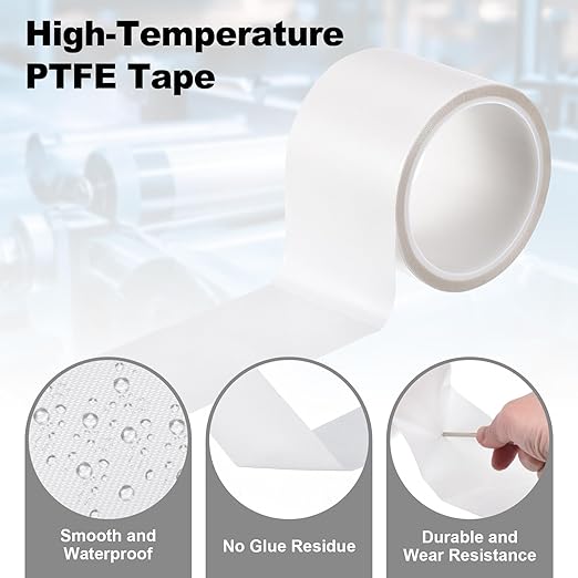 PATIKIL Heat Resistant Tape, 2.8 Inch x 33 Feet High Temperature Tape PTFE Adhesive High Heat Tape Waterproof for Vacuum Sealer Machine Insulation Protection, White, 0.13mm Thick