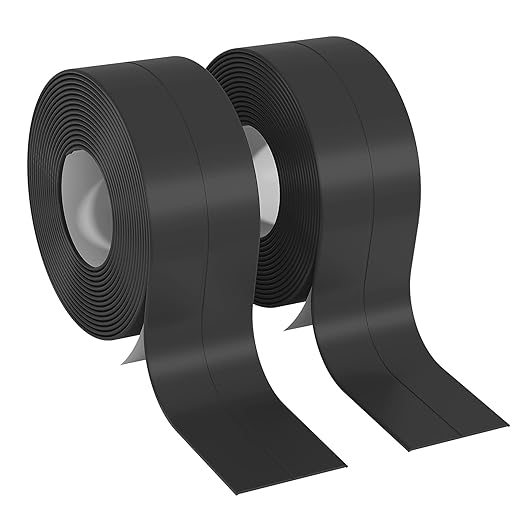 Dstorelhp 2 Rolls Black Caulk Tape Waterproof Self Adhesive, Decorative Caulking Tape for Kitchen, Countertop, Bathroom, Sink, Bathtub, Toilet, Shower (1.5" x 10.5Ft)