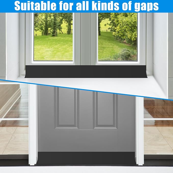 Draft Seal Tape for Doors and Windows 2 in x 20 Ft Silicone Weather Stripping Extra Thick 2mm Door Seal Strip with Strong Adhesive Draft Insulation Stopper Side Seal - Black