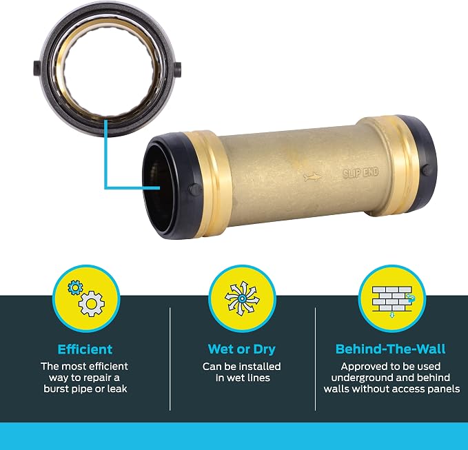 SharkBite 2 x 2 in Slip Coupling, Push-to-Connect Brass Plumbing Fitting, UXL0654