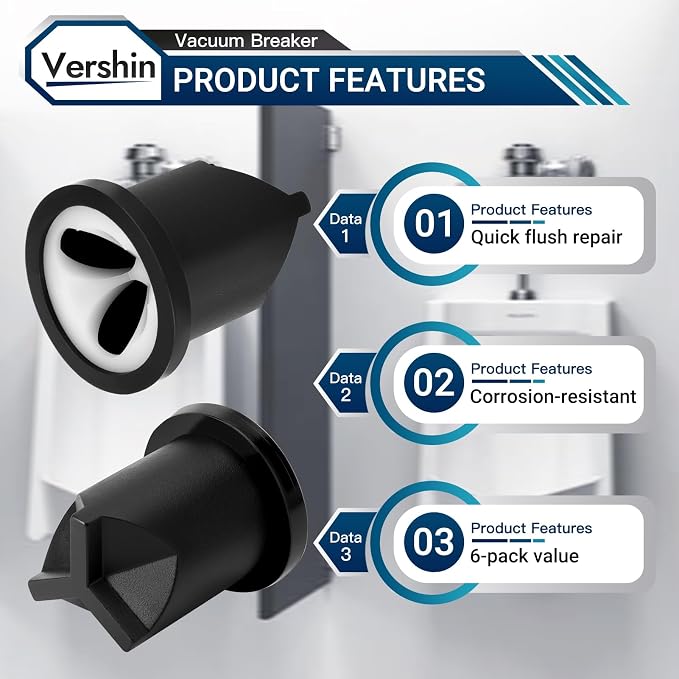 V-551-A Vacuum Breaker Repair Kit, used for Deodorizing and Backflow Prevention of the Outlet Pipe of Flushing Valve, Replaces Broken or Malfunctioning Vacuum Breaker, 33231926, 6pcs