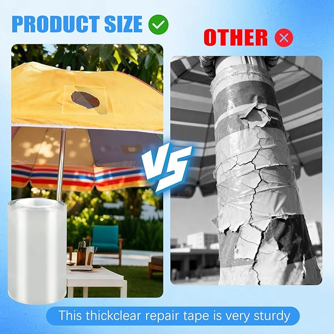 GAQWOK Waterproof Repair Tape for Fabric, Vinyl Siding Repair Kit, Screen Repair Tape, Air Mattress Patch Kit, Heavy Duty Clear Multipurpose Outdoor Patch, Tent and Boat Cover（4 inches x 10 feet）