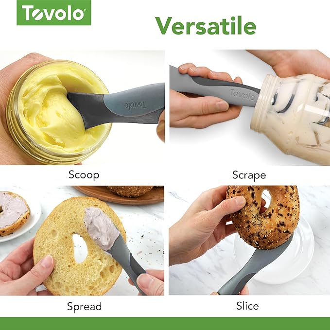 Tovolo Scoop and Spread Large Dual End Silicone Sandwich Spreader Tool with Nylon Handle, BPA Free Dishwasher Safe Silicone and Nylon Tool for Spreading and Scooping, Buttercream and Ivory