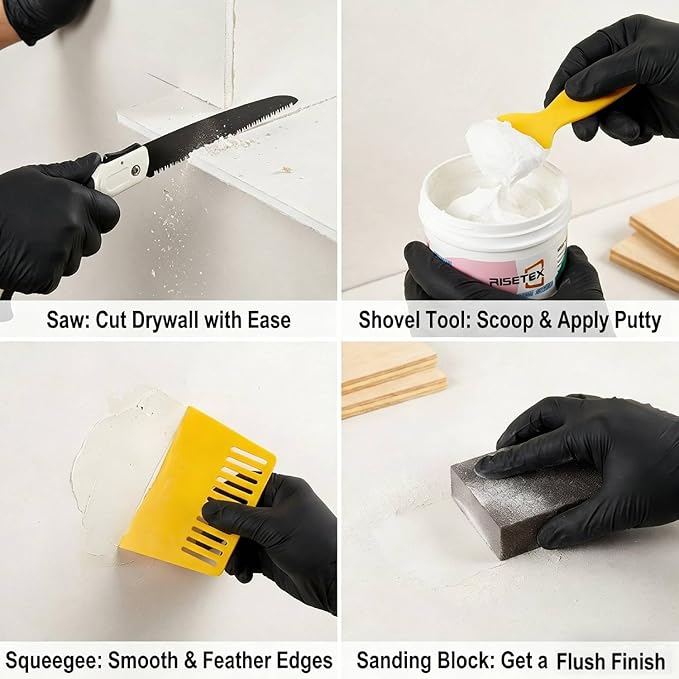 Drywall Repair Kit，34 Pcs 12x12inch Wall Patch Kit with Saw& Wood Boards，Drywall Patch Kit for Large Holes，Sheetrock Repair Kit for Cracks, Dents & Nail Holes-Quick & Easy Wall Surface Repair Solution
