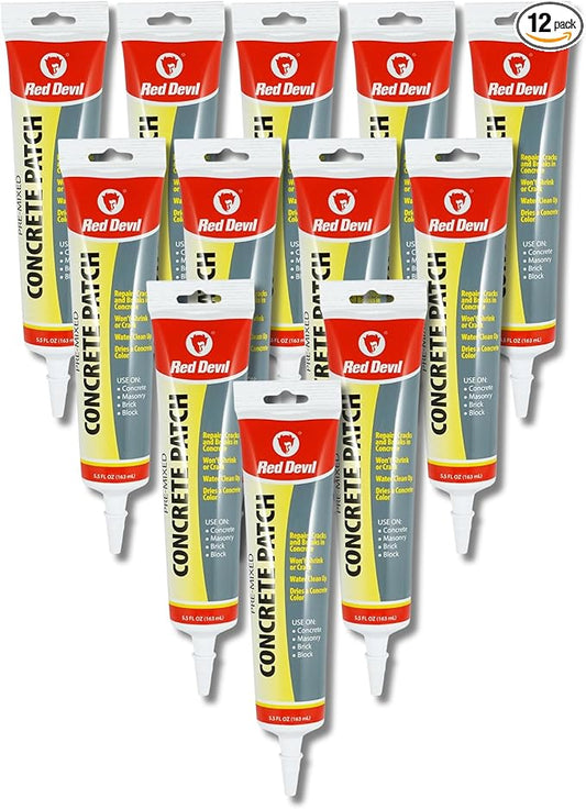 Red Devil 0645 Concrete Repair Patch, Cement Crack Filler, Pre-Mixed, 5.5 Oz. Squeeze Tube, Pack of 12, Gray, 12 Pack, Made in USA
