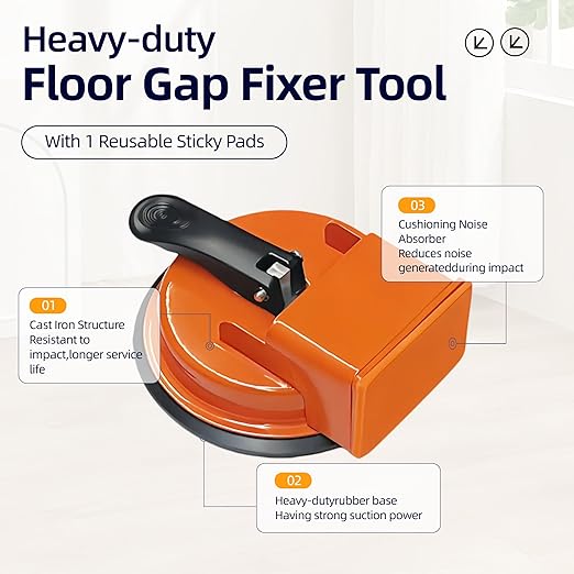 Floor Gap Fixer Tool, Heavy Duty Carbon Steel Suction Cup Repair Tool with Rubber Pad for Laminate, Wood, Vinyl, Tile Flooring, Setter to Close Unsightly Seams & Level Floating Planks