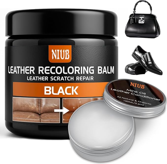 Leather Recoloring Balm Leather Color Restorer Scratch Repair Leather Paint for Furniture Couches Leather Dye and Scratched Leather with Leather Conditioner, Black