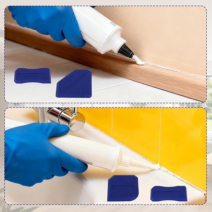 8pcs Silicone Caulking Tool Set, Plastic Grout Scraper Reusable Sealant Finishing Spreader Caulk Remover for Kitchen Bathroom Floor Window & Sink (Black, Blue)