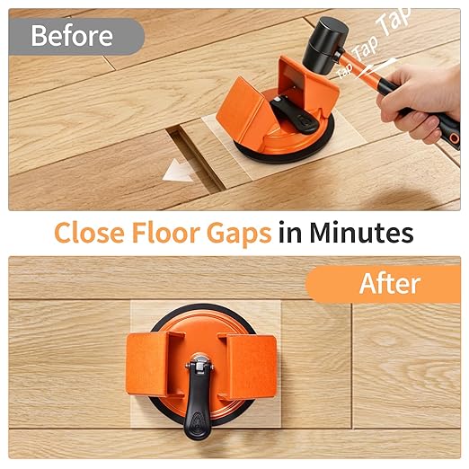 Floor Gap Fixer Tool for Laminate and Vinyl Flooring, Heavy-Duty Steel Floor Gap Repair Tool with Strong Suction Cup, Dual 45° Striking Surfaces, Gap Cleaning Blade, 5 Sticky Pads and 4 Felt Pad