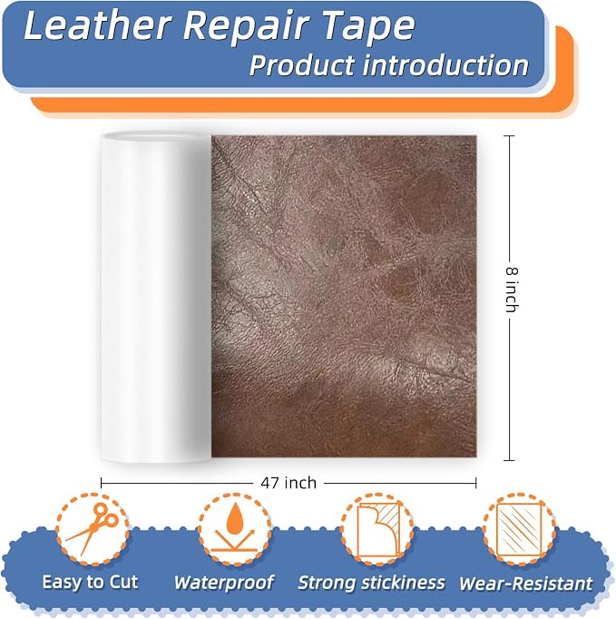 8x47 Inch Leather Repair Tape,Self Adhesive Leather Patches for Furniture,Vinyl Repair Kit for Couches,Bed,Car Seats,Chair (Brown)