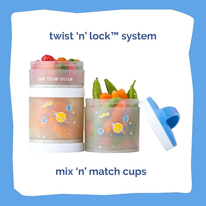 Whiskware Stackable Snack Containers for Kids and Toddlers, 3 Stackable Snack Cups for School and Travel, Our Solar System(Pack of 1)