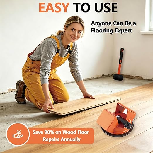Floor Gap Fixer Tool,2026 Upgrade Heavy Duty 45°Floor Gap Fixer Suction Cup Tool with 10pcs Sticky Pads,Rubber Mallet & Slot Cutter for Laminate Vinyl Flooring Tools(Orange)