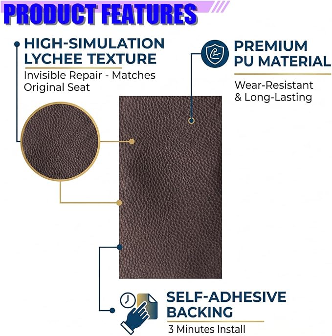 2PCS PU Leather Car Seat Repair Patch, 7.87''×3.93'' Breathable Water-Resistant Repair Tape, Portable Self-Adhesive Vehicle Interior Repairing Tool for Furniture, Couch, Sofa (Brown)