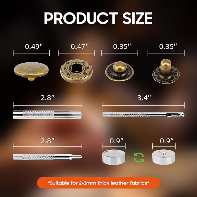 Leather Snaps and Fasteners Kit，12.5mm 40 Sets Metal Snap Buttons with Setter Tools， Sewing Snaps for Clothing，Fabric，Leather, Clothes, Jackets, Bags, DIY Crafting（Bronze）