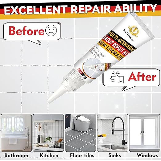 Tile Grout Repair Kit, 2 Pack Grout Filler, Fast Drying Tile Grout Paint, Grout Sealer Bathroom Shower Kitchen Floor Tile, Restore and Renew Tile Joints Line, Gaps, Replace Grout Pen White