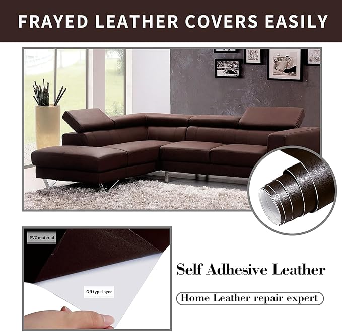 Lifeshoon Leather Repair Patch, 17X79 Inch Self Adhesive Leather Repair, Large Vinyl Patch Tape for Couches, Furniture, Car Seats, Cabinets, Wall, Handbags （Coffee, 17X79 Inch）