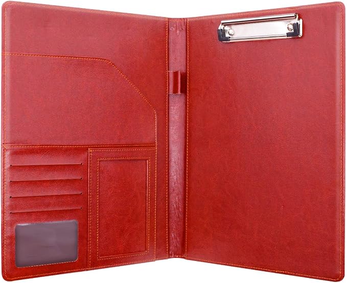 Padfolio Business/Resume Portfolio Folder, Leather Interview Portfolio Business Portfolio Portfolio Organizer with Legal Pad Folder Clipboard,Interview Folder for Men/Women, red