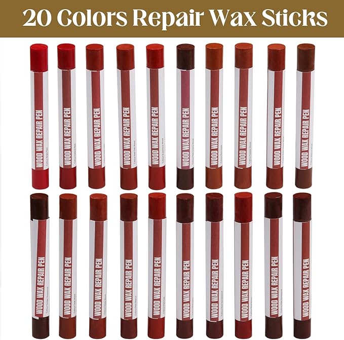 Wood Filler Sticks，20 Colors Wood Repair Wax Crayons Furniture Markers Touch up for Repairing Scratches, Scuffs, Cracks, Dings and Holes in Wood Floors, Cabinets, Furniture (Red Series)