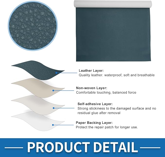 Self Adhesive Leather Repair Patch Strong Stickiness 60"x16" Leather Repair Tape PU Leather Deep Blue 1 Pcs