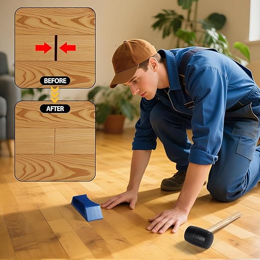 Floor Gap Fixer Tool – Easy Plank Grabber with Mallet & Washable Pads, Quick Flooring Tools for Laminate, Vinyl & Hardwood Repair at Home-Blue