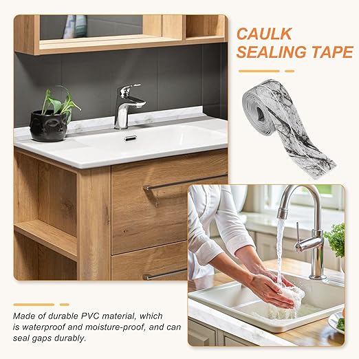 PATIKIL Caulk Tape Waterproof Self Adhesive, PVC Toilet Caulking Sealant Strip Bathtub Caulk Sealing Strip Tape for Bathroom Kitchen Countertop, Ink Stone Pattern (1.5 Inch x 10.5 Ft)